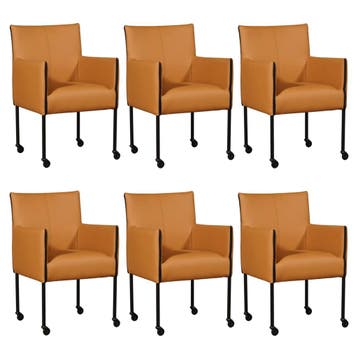 Set van 6 Leren eetkamerstoelen More - Toledo Sabbia, Ophalen of Verzenden, Nieuw, Leer