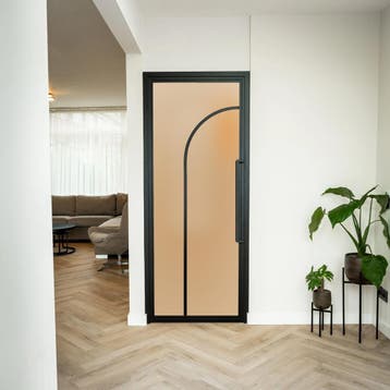 OUTLET: Stalen Binnendeur - Zwart - 2 Vlaks rond - Mat glas, Minder dan 80 cm, Binnendeur, Nieuw, Metaal