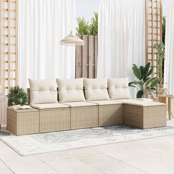 vidaXL Tuin Sofa Set 5 st Beige poly rattan, Verzenden, Nieuw, Rotan, 5 zitplaatsen