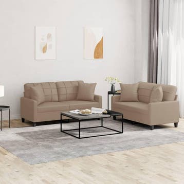 vidaXL 2-delige Loungeset met kussens kunstleer, Huis en Inrichting, Verzenden, Nieuw, Leer, Minder dan 150 cm