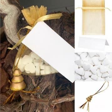 Jute zakje met fortune cookie en Kerst kaartje met wanten, Verzenden, Nieuw