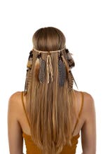 Hoofdband Veren Bruin Beige Ibiza Hippie Indiaan Haarband Ve, Ophalen of Verzenden, Nieuw, Carnaval, Accessoires