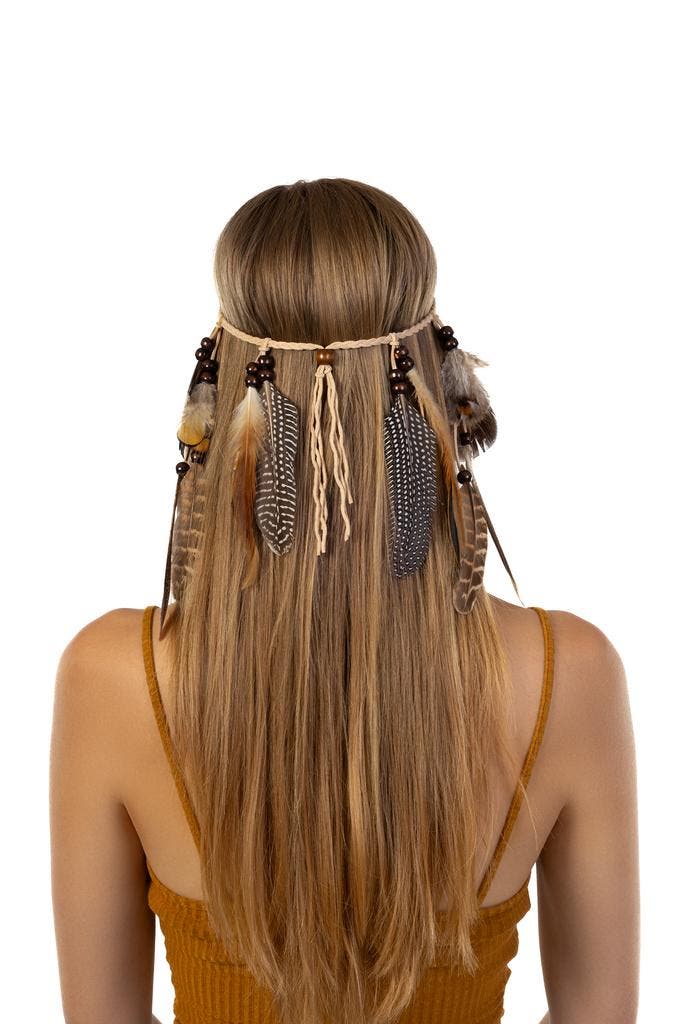 Hoofdband Veren Bruin Beige Ibiza Hippie Indiaan Haarband Ve, Kleding | Dames, Carnavalskleding en Feestkleding, Accessoires, Nieuw