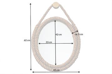 Maritieme wandspiegel SEVEN SEAS 60cm natuurlijk ovaal frame, Huis en Inrichting, Woonaccessoires | Spiegels, Ophalen of Verzenden