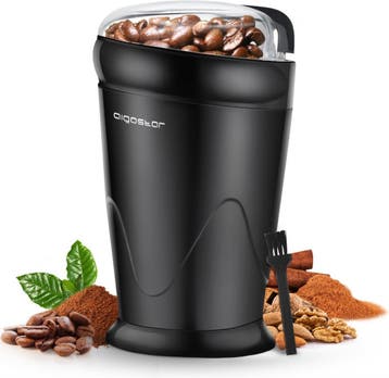 Koffiemolen elektrisch - Koffiemaler - 200W - Zwart - Aigost, Verzenden, Zo goed als nieuw