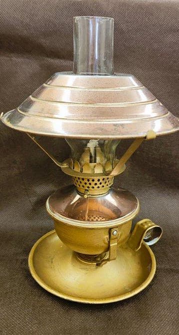 Petroleumlamp - Messing, Koper, Glas - koperen petroleumlamp