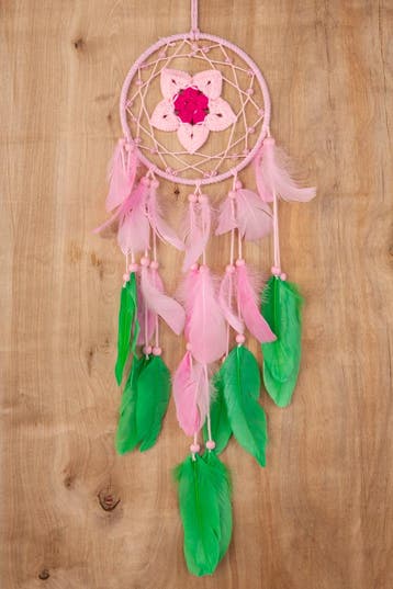 KIMU® Dromenvanger Bloem Roze Groen Dreamcatcher Veren Macra, Ophalen of Verzenden, Nieuw, Feestartikel, Carnaval