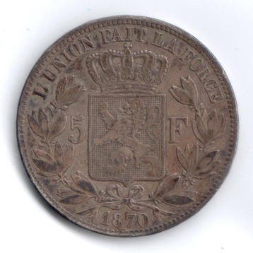 België. Leopold II. 5 Francs 1870 (Zonder minimumprijs)