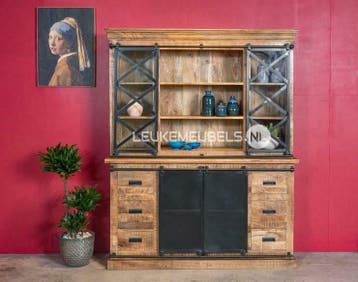 Mango houten Buffetkast Emma 160x200 cm GRATIS bezorging!!, Huis en Inrichting, Kasten | Buffetkasten, Glas, 200 cm of meer, 150 tot 200 cm