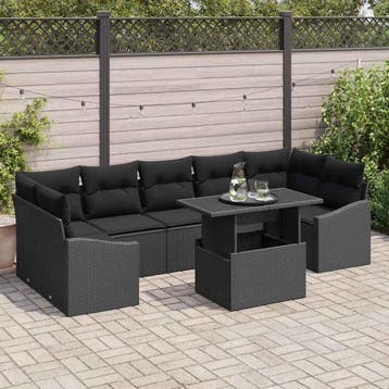 vidaXL Tuin Sofa Set 8 st Zwart poly rattan, Verzenden, Nieuw, Rotan, 8 zitplaatsen