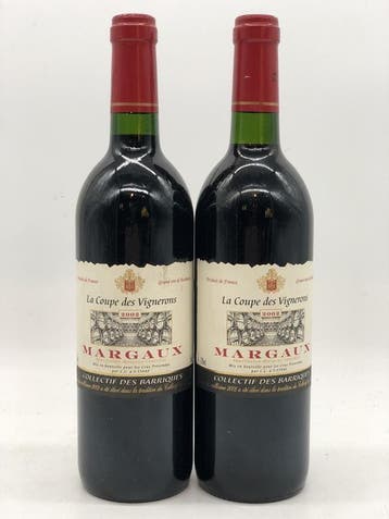 2 x 75cl La Coupe des Vignerons Margaux 2002 (Bordeaux), Verzamelen, Wijnen, Ophalen of Verzenden, Nieuw, Frankrijk, Rode wijn
