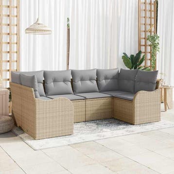 vidaXL Tuin Sofa Set 6 st beige en lichtgrijs Poly riet, Verzenden, Nieuw, Rotan, 6 zitplaatsen