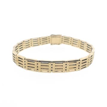 Gouden heren fantasie schakelarmband., Sieraden, Tassen en Uiterlijk, Armbanden, Ophalen of Verzenden, Gebruikt, Goud, Goud