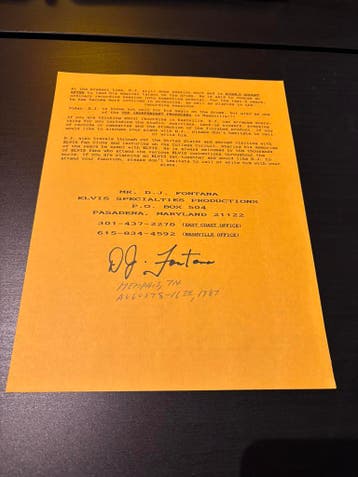 Elvis Presley - Handtekening D.J. Fontana, Ophalen of Verzenden, Zo goed als nieuw, Overige typen, Gesigneerd