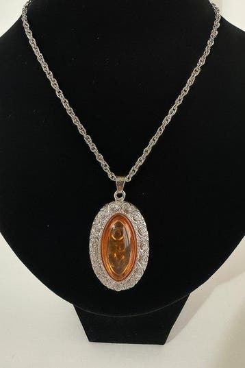 Amber Ovaal Hanger met Zilveren Ketting - Barnsteen (Zonder
