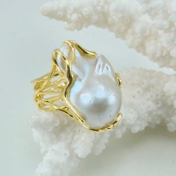 Zilver, Verguld - Ring - PERLA BAROCCA ASIATICA, Nieuw