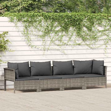 vidaXL 4-delige tuinloungeset met kussens grijs poly rattan, Verzenden, Nieuw, Loungeset