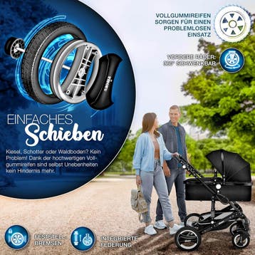 Kinderwagen 3 in 1 - Buggy - Wandelwagen - Kinderbuggy - Zwa, Verzenden, Zo goed als nieuw
