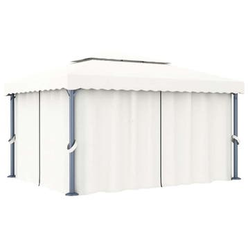 vidaXL Prieel met gordijn 4x3 m aluminium crèmewit, Verzenden, Nieuw
