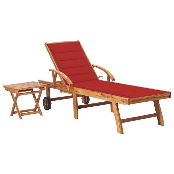 vidaXL Ligbed met tafel en kussen massief teakhout, Tuin en Terras, Ligbedden, Nieuw, Verzenden