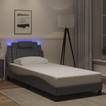vidaXL Bedframe Viana met LED zonder matras grijs 80x200, Overige materialen, Eenpersoons, Verzenden, Nieuw