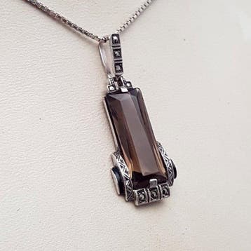 Zilver, Art Deco, Rook Topaas(Getest) - Ketting met hanger -