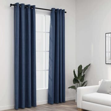 vidaXL Gordijnen linnen-look verduisterend ogen 2 st 140x245, Verzenden, Nieuw, Blauw
