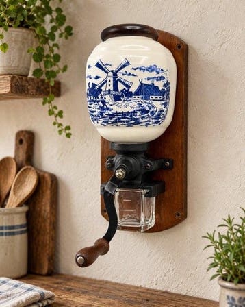 Delftsblauw windmolenlandschap - Koffiemolen - Hout,