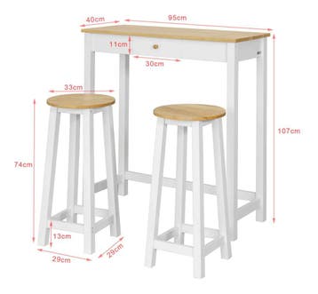 3-delige bartafelset met 2 barkrukken - Wit en Hout Design, Huis en Inrichting, Verzenden, Nieuw, Inclusief barstoelen