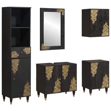 vidaXL Badkamerkastenset 5 st Zwart 62 x 33 x 58 cm Massief, Verzenden, Nieuw, Overige typen