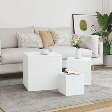 vidaXL Bijzettafels 3 st wit bewerkt hout, Huis en Inrichting, Verzenden, Nieuw, Minder dan 45 cm
