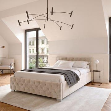 2dekans | Juskys Fluwelen Bed Nizza 180x200 cm – Voorzien, Ophalen of Verzenden, Gebruikt, Beige