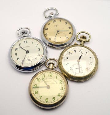 Railway, Ingersoll, Ultra, Antik - Lot of 4 x vintage, Antiek en Kunst, Antiek | Klokken