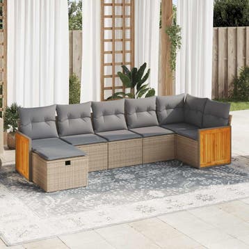 vidaXL 7-delige Loungeset met kussens poly rattan beige, Verzenden, Nieuw, 7 zitplaatsen, Loungeset