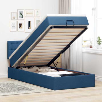 vidaXL Bed poef met matras en LEDs 100x200 cm stof blauw, 100 cm, Eenpersoons, Nieuw, 200 cm