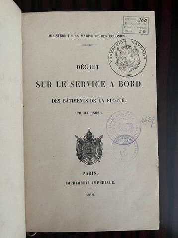 France – Ministère de la Marine et des Colonies - Décret sur
