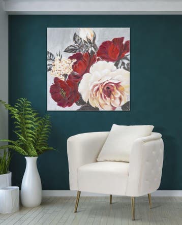 HANDGEMAAKTE WANDSCHILDERING BLOEM VIERKANT CM 90X3,7X90 -, Ophalen of Verzenden, Nieuw