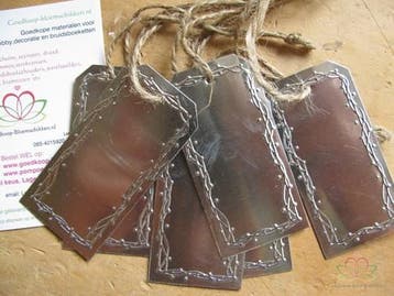 Metalen label te beschrijven 7x3,5 cm met jute 6 stuks, Ophalen of Verzenden, Nieuw