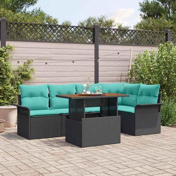 vidaXL Tuin Sofa Set met opslag 6 pcs Zwart Poly riet, Verzenden, Nieuw, Rotan, 6 zitplaatsen