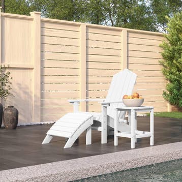 vidaXL Tuinstoel Adirondack met voetenbank en tafel HDPE wit, Tuin en Terras, Tuinstoelen, Verzenden, Nieuw