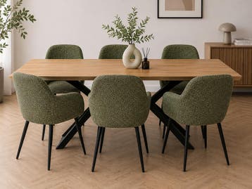 Luxe Tess eetkamerstoelen – bouclé Sand Veiling, Huis en Inrichting, Stoelen, Nieuw