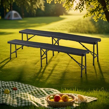 Tuinbank Mark set van 2 opvouwbaar 180x25x43 cm rotan look z, Verzenden, Nieuw