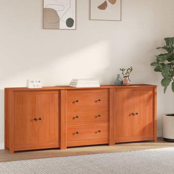 vidaXL Dressoir 3 st Wasbruin 210 x 35 x 80 cm Massief, Verzenden, Nieuw, Grenenhout, Minder dan 50 cm