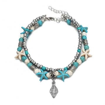 Armband/enkelbandje met schelp hoorn 21-26cm Turquoise ho..., Ophalen of Verzenden, Nieuw, Overige typen