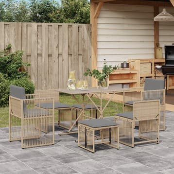 vidaXL 7-delige Tuinset met kussens poly rattan beige, Verzenden, Nieuw, Tuinset