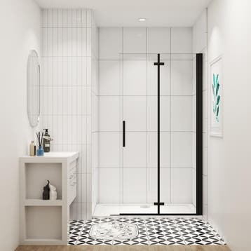 Aica douchewand 105x195cm 6mm antikalk glas mat zwart25, Nieuw, Glas, Douche