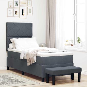 vidaXL Boxspring bed met hoofdeinde Donkergrijs 200 x 80 cm, Eenpersoons, Verzenden, Nieuw, Stof