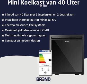 2dekans | BREND BR-2227 Mini Koelkast 40L – Vrijstaand, Ophalen of Verzenden, Zo goed als nieuw