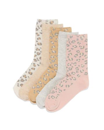 HEMA Damessokken panter - 5 paar beige, Verzenden, Nieuw, Beige