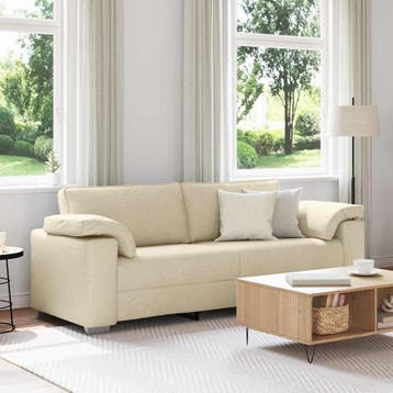 vidaXL 3-Zits Bank Crème 220 cm Stof, Huis en Inrichting, Banken | Bankstellen, Verzenden, Stof, 200 tot 250 cm, Driepersoons